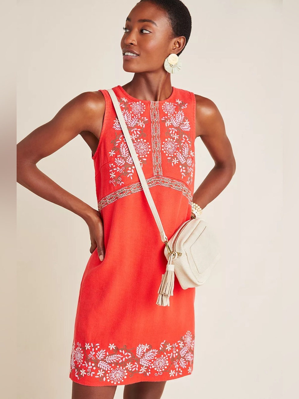 Anthropologie Aiko Embroidered Shift Red Sleeveless A-Line Dress